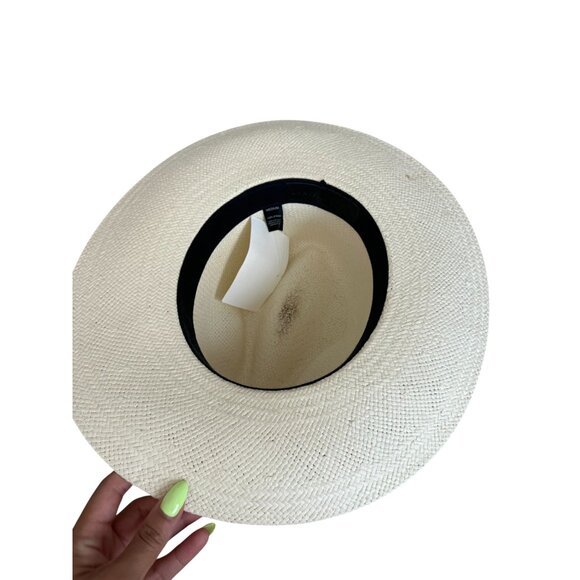 JANESSA LEONE Ivory Banded Straw Wide Brim Hat Size Medium - Picture 7 of 9